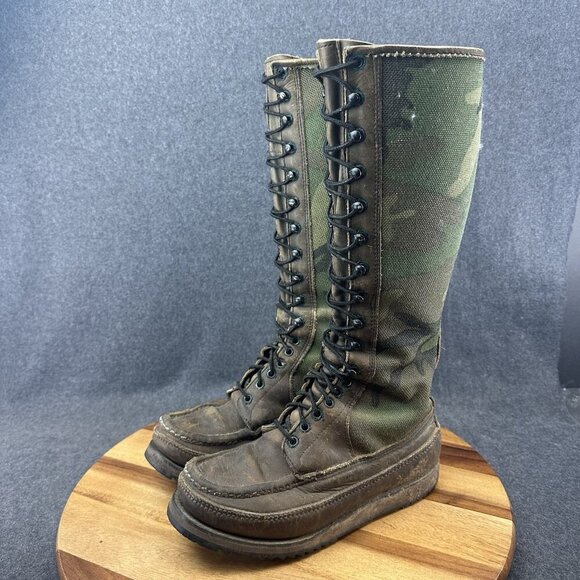 VTG WC Russell Moccasin Boots Camo Turkey Hunt Snake Proof 17” Tall Mens Sz 7.5D main image 11